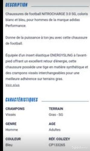 Football - Crampons Adidas Nitrocharge 3.0 SG, pointure 42 2/3G, 40 € - photo 6