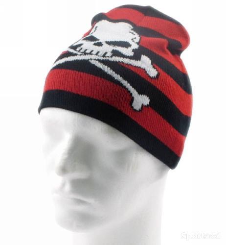 Bonnet BLACK & RED STRIPES SKULL tricot double