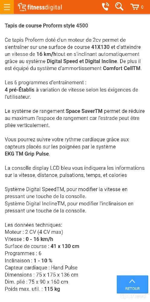 Fitness / Cardio training - tapis de course electrique  - photo 3