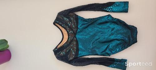 Gymnastique - Justaucorps agiva avec manche tissu brillant bleu turquoise-noir - photo 3