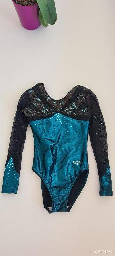 Gymnastique - Justaucorps agiva avec manche tissu brillant bleu turquoise-noir - photo 3