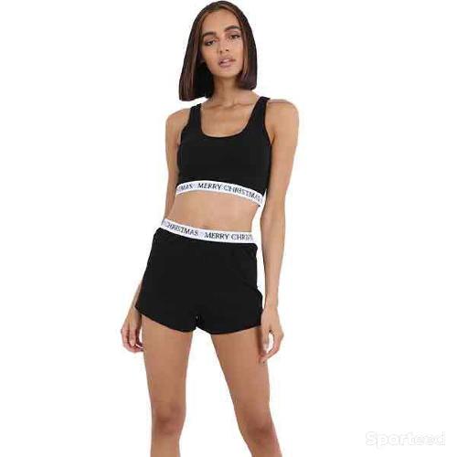 Sportswear - Ensemble Brave Soul Crop Top Short Merry Christmas Noir Femme - photo 3