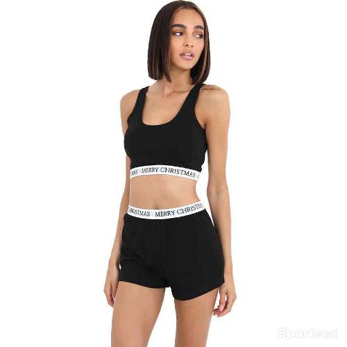 Sportswear - Ensemble Brave Soul Crop Top Short Merry Christmas Noir Femme - photo 3