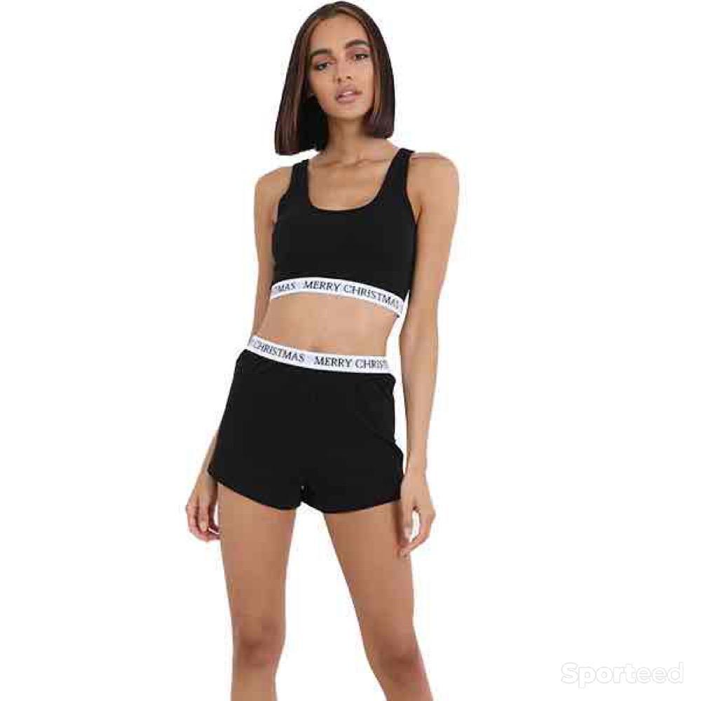 Sportswear - Ensemble Brave Soul Crop Top Short Merry Christmas Noir Femme - photo 1