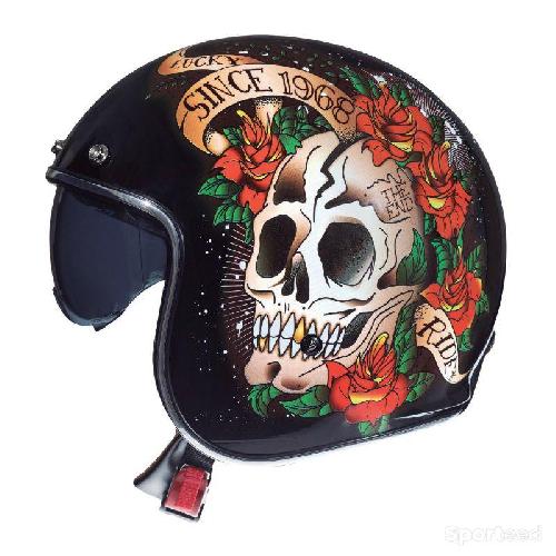 Moto route - Casque jet mt le mans 2 sv skull & roses a1 noir brillant l - photo 3