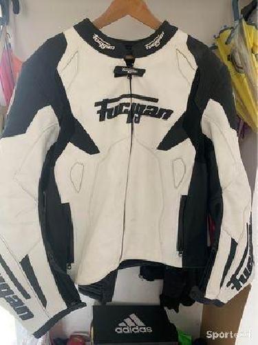 Moto route - Blouson cuir blanc et noir Furygan - photo 6