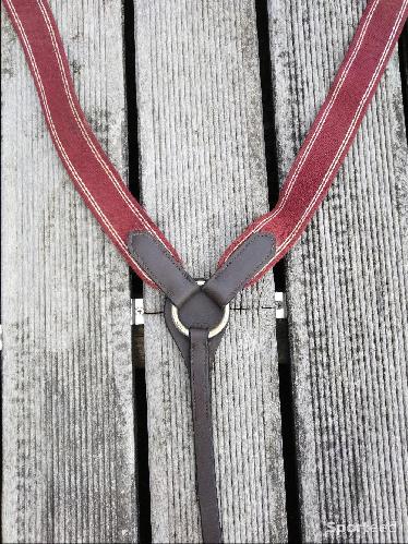 Equitation - Collier de chasse HFI cuir marron et élastiques bordeaux taille cheval  - photo 6