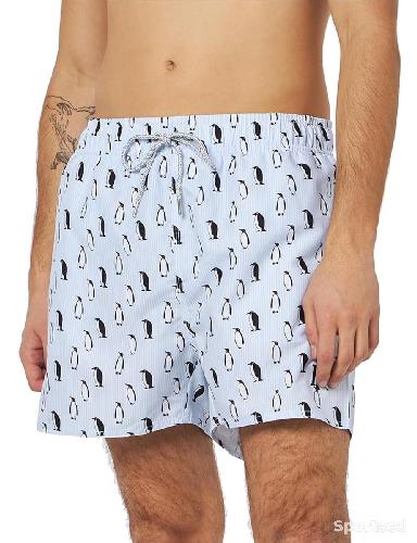 BOARDSHORT HOMME RAYÉ BLEU-BLANC IMPRIMÉ PINGOUINS