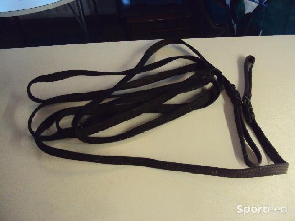 Equitation - paire de rênes allemandes - noir - en tissu - attaches en cuir - photo 1