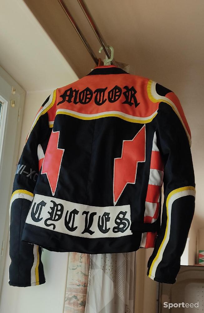 Moto route - blouson moto cuir et toile  avec renforts mikey rourke boss style biker - photo 2