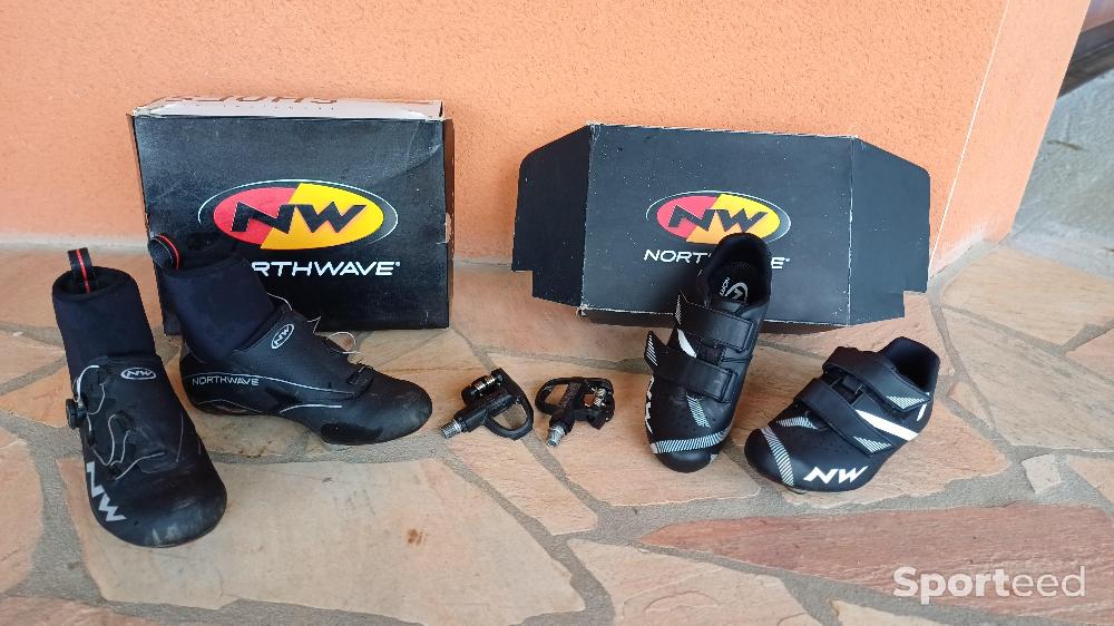 Vélo route - 2 paires chaussures velo northwave t41 + systeme de fixation adapte - photo 1