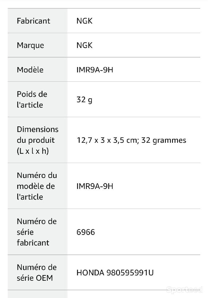 Moto route - Moto Bougies d'allumage - IMR9A-9H - NGK - photo 2