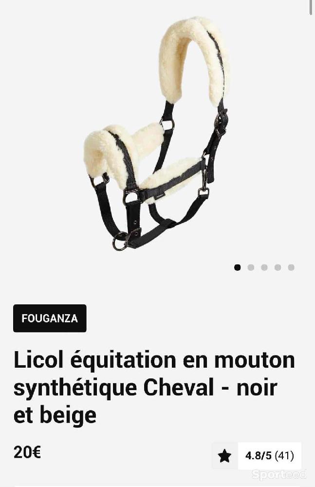 Equitation - Licol nylon noir mouton synthétique beige, taille COB petit cheval, à 15 euros  - photo 3