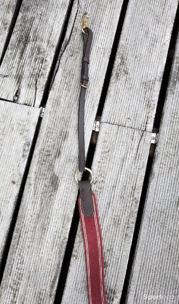 Equitation - Collier de chasse HFI cuir marron et élastiques bordeaux taille cheval  - photo 4