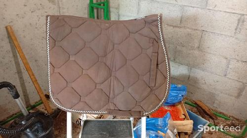 Tapis d’équitation taille cheval de couleur marron et bleu taille cheval en bon état