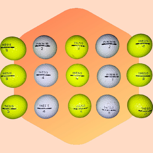 Lot de 15 balles de golf Inesis 100 dont balles de couleur