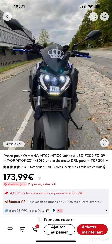 Moto route - Phare avant MT07 - photo 3