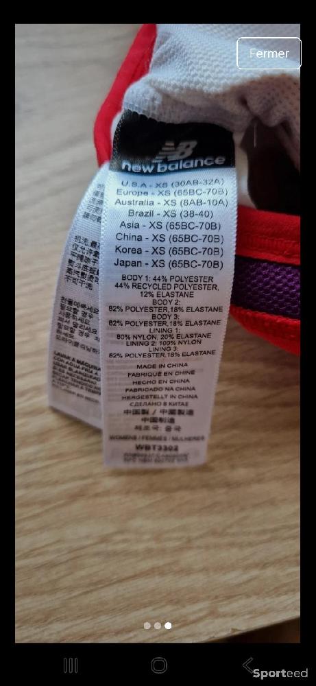Sportswear - Brassière de sport rouge New Balance neuve taille XS  - photo 3