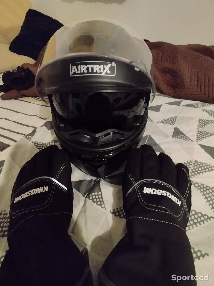 Moto route - Casque moto modulable Black homologué et gants noire - photo 4