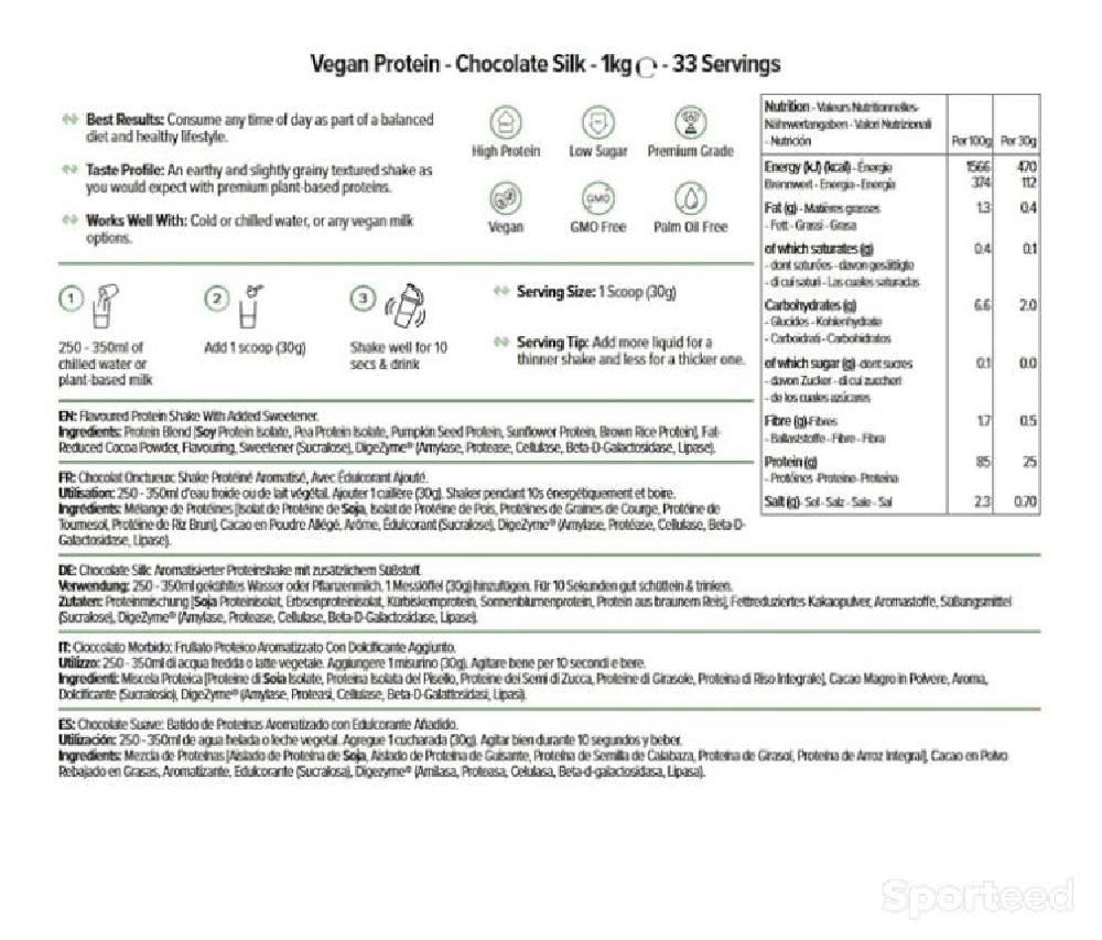 Nutrition sportive - Sachet protéine vegan 1kg goût chocolat - photo 3